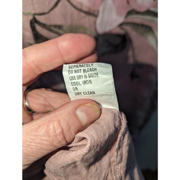 Alessia Pacini Linen Dress Pink Floral Pattern Asymmetrical Hem Size M  Pockets - Picture 9 of 10